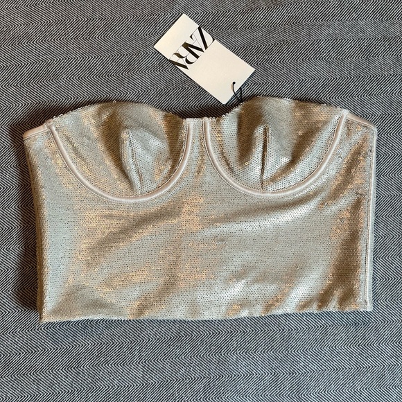 NWT Zara Sequin Bustier Top Size Large - Picture 1 of 10